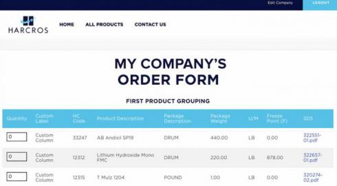 Harcros Chemicals ecommerce - screenshot